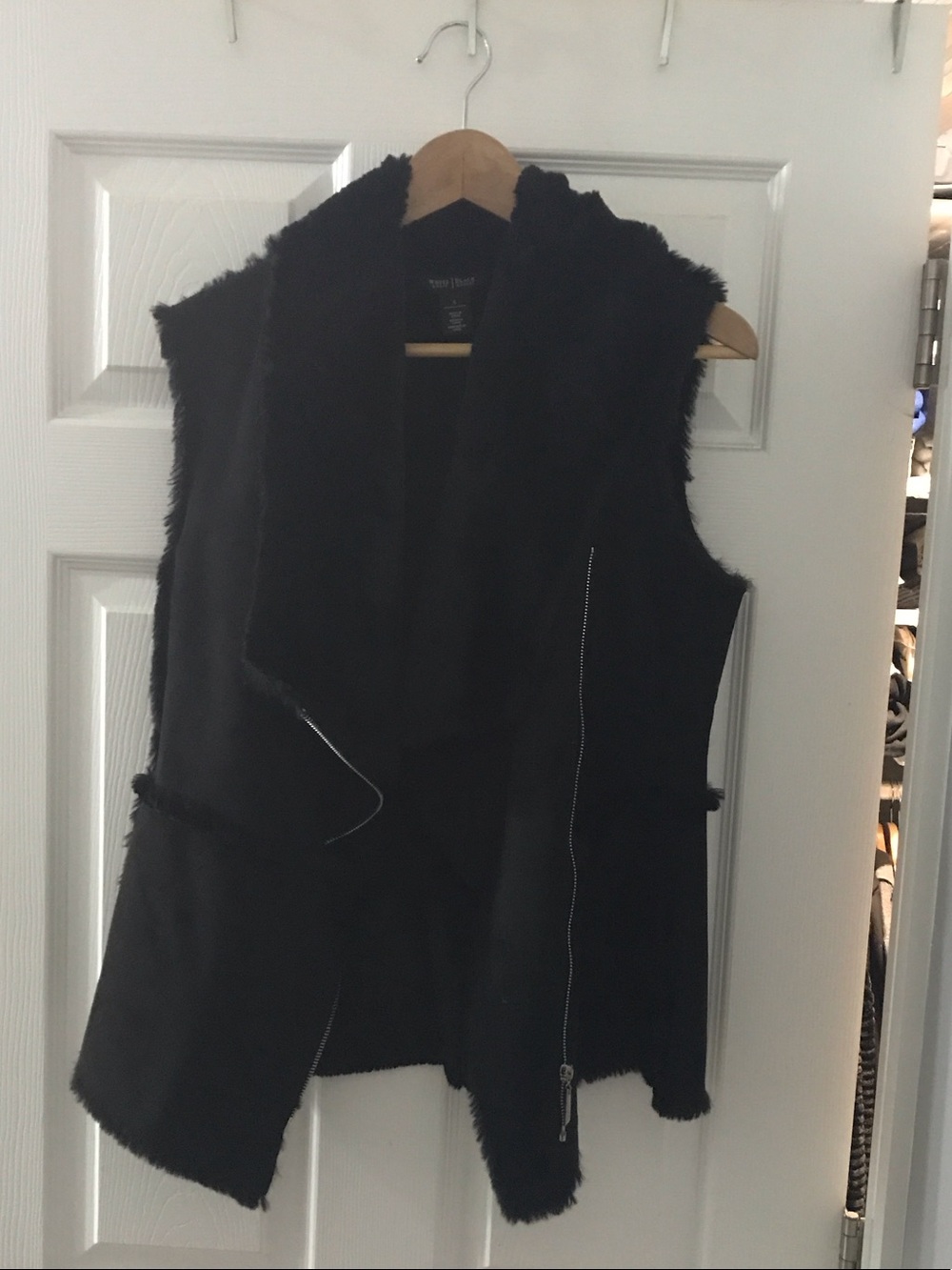 White House Black Market Black Faux-Shearling Vest